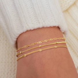 WMISIY Gold Bracelets for Women 14k Real Gold Filled Bracelet Stack Non Tarnish Trendy Bracelets for Womens Dainty Waterproof Stackable Gold Link Chain Bracelet Sets Jewelry Gift