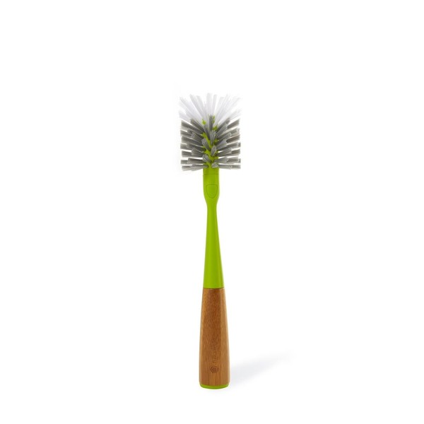 Full Circle Clean Reach Bottle Brush with Replaceable Bristle Brush Head, Bamboo Handle, Green