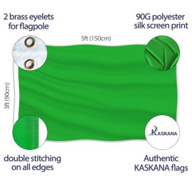 Plain Green Flag - Simple Green Flag - Double-Sided Print - 90 g Polyester - Double Stitching - 2 Brass Eyelets, Large 90 x 150 cm (5 x 3 Feet)