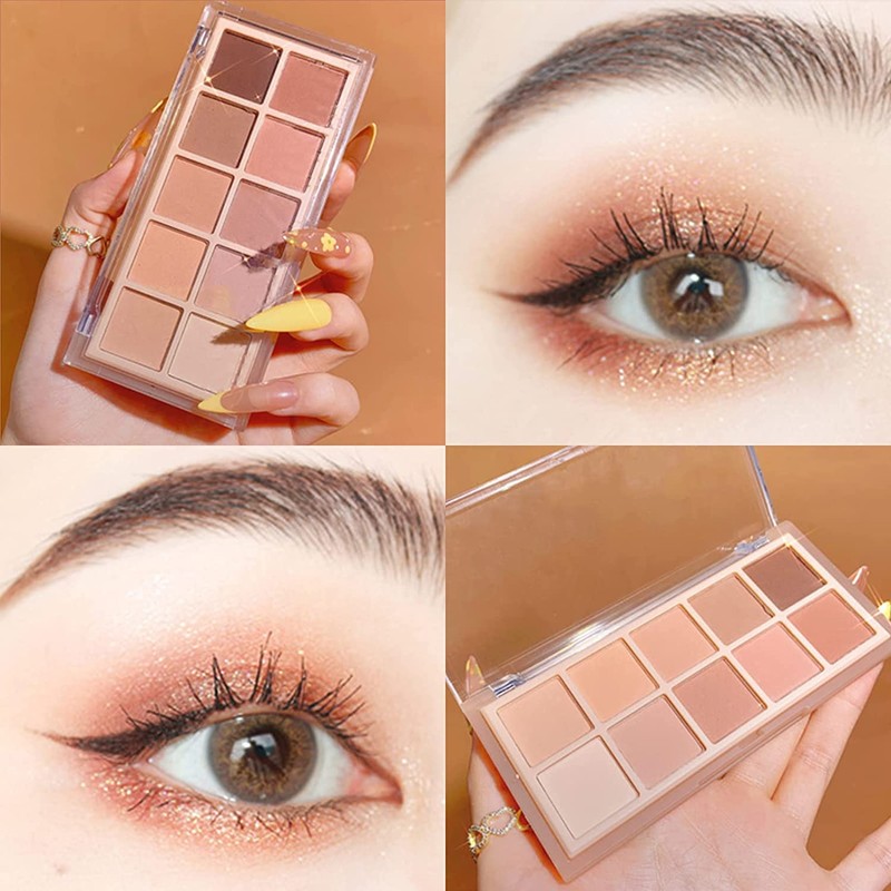 10 Colours Shimmering Matte Eyeshadow Makeup Palette Nude Glittering Pigment