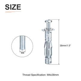 DTGN M4x38mm Hollow Wall Anchors - 5 Pack - Good for Hollow Wall Plaster Walls - Carbon Steel Hollow Drywall Anchors Screws, Silver