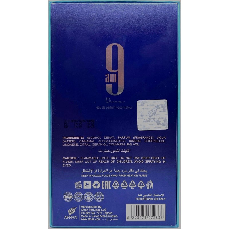 Afnan 9AM Dive Eau De Parfum Spray For Men 3.4