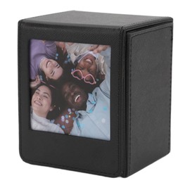 Photo Storage Box, PVC Faux Leather Polaroid Photo Storage Box Magnetic Lid Closure 50 Sheets Capacity Mini Picture Holder Storage Box for 3 Inch Photos or Bank Cards (Black)