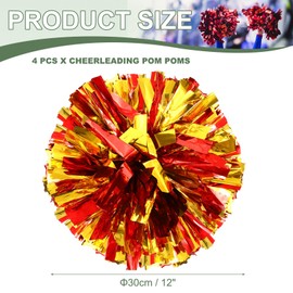 YELARXI Metallic Cheerleading Pom Poms Cheer Pompoms, 12 Inch with Handle Rings Fit for Team Spirit Sports Dance Cheering, (4Pcs, Red Gold)