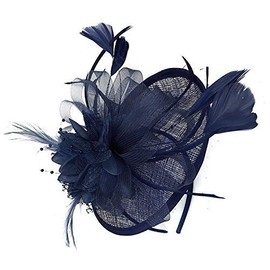 Caprilite Navy Blue Sinamay Disc Saucer Fascinator Hat for Women Weddings Headband