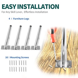 Seimneire 4pcs 8 Inch Furniture Legs, Oblique Conical Metal Legs Chrome Mid-Century Style Furniture Feet for Sofa Cabinet Table Chair Cupboard Couch Ottoman Home DIY Projects