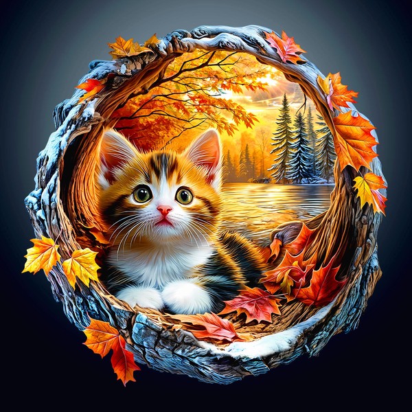 Wooden Puzzles for Adults, Unique Animal Shaped Kitten in Autumn