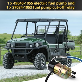 49040-1055 12V Electric Fuel Pump Compatible with Ka wa saki Mule 2510 3010 3000 3020 2500 2520 1000 (1992-2008), with 27034-1053 Cut Off Relay, 8mm Inlet & Outlet 60LPH Flow Rate