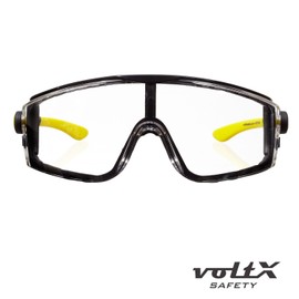voltX 'QUAD' 4 in 1 CLEAR Lens Safety Glasses, with foam insert, removable headstrap, CE EN166f certified