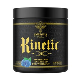 Ambrosia Kinetic - Organic Pre Workout Powder | Mushroom-Enhanced Natural Pre Workout | Nootropic Superfood Powder for Clean Energy, Focus, Recovery | 24 Servings | Blue Raspberry
