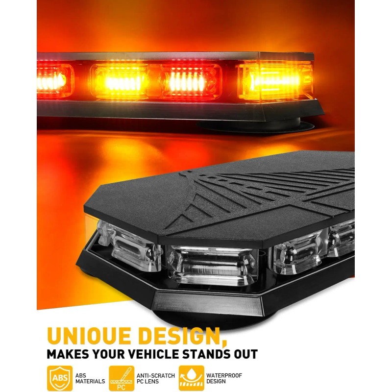 406D Rooftop Emergency Strobe Light Bar 102 LED Amber/Red Mini