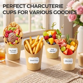 100 Pcs Charcuterie Cups with Sticks 14oz French Fries Holder for Party