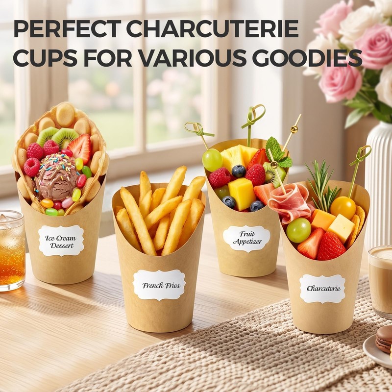 100 Pcs Charcuterie Cups with Sticks 14oz French Fries Holder