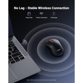 USB Wireless Mouse for Laptop PC Mac, 2.4GHz Cordless Mouse with 6 Buttons, 5-Level Adjustable 4000 DPI, Ergonomic Portable Optical Computer Mice, 24-Month Battery Life -Black