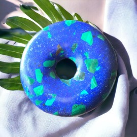 Steinfixx® - Premium Azurite Malachite Doughnut Synthetic Optional Necklace with Silver or Gold Pendant and 80 cm Leather Cord Healing Stone Gemstone Chakra Stone, Crystal Gemstone Crystal gemstone