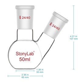 stonylab Flat Bottom Flask FBF, Heavy-Walled 2-Neck Laboratory Flask Borosilicate Glass Flat Base Boiling Piston with 24/40 Standard Joint, 50 ml