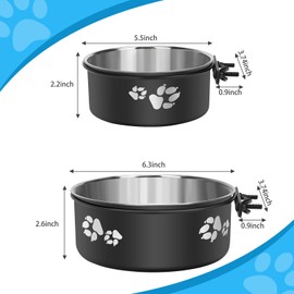 OFFKITSLY Kennel Water Bowl Hanging, Stainless Steel Dog Crate Water Bowl No Spill, 2 Pack Hanging Dog Bowls for Kennel Cage Crate, Metal Pet Food Water Bowl Coop Cup for Small Medium Dogs Cat Puppy