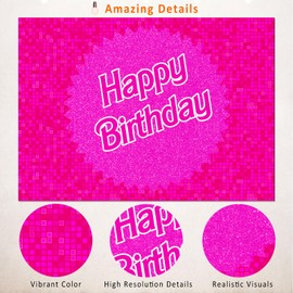 Ayayiya Hot Pink Glitter Birthday Backdrop Girl Birthday Decorations,Pink Happy Birthday Backdrops Banner Fuchsia Sequin Photography Background for Women Princess Bday Party Photo Booth Supplies 7x5ft