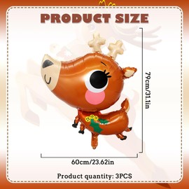 Christmas Balloons, 3 Pack Xmas Reindeer Foil Balloons for Christmas Party Birthday Party Supplies Decorations Christmas Tree Decor Balloons Indoor Outdoor Xmas Party