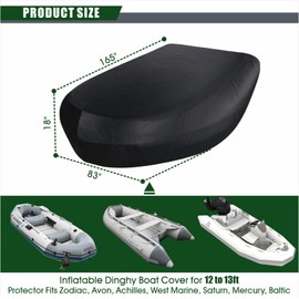 Inflatable Dinghy Boat Cover for 10 to 11ft - Waterproof UV Resistant Marine Grade Protector Fits Zodiac, Avon, Achilles, West Marine, Saturn, Mercury, Baltic (12-13 feet(165" Lx83 Wx18 H))