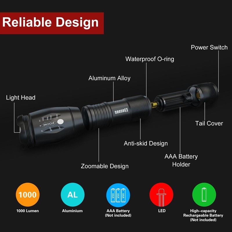 COSOOS 2 LED Torch with Holsters, Super Bright Hand Flashlight