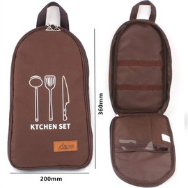 NatSumeBasics Camping Travel Cooking Utensils Organizer Travel Bag Portable Pouch for BBQ Camp Cookware Kitchen Kit (Only 1pc Brown Bag)