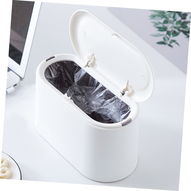 STOBOK 1pc Mini Desktop Trash Can Simple Press Cover Waste