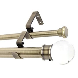Urbanest Crystal Ball Flat Button 1" 5/8" Double Drapery Curtain Window Rod Set - 48" to 84", Antique Brass