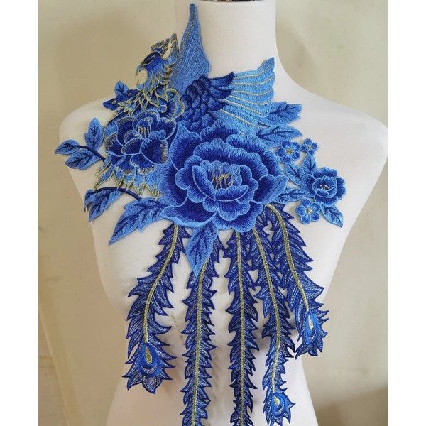ZALALAA Peacock Flower Embroidered Lace Neckline Collar Warm Tones Floral