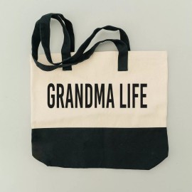 Ice Cream Life GRANDMA LIFE BLACK STRAP CANVAS TOTE BAG, GIFT FOR GRANDMA, CHRISTMAS GIFT