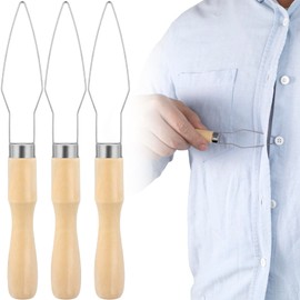 STSTR 3 Packs Easy Button Hook, Steel Button Helper Tool for Elderly, Wide Wood Handle Buttons Fastener Device Assist Dressing Aid Tool for Seniors One Hand