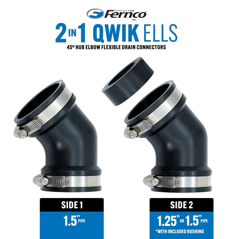 Fernco 2-Pack Qwik Ell 1.5 in. Hub 45-Degree Flexible PVC