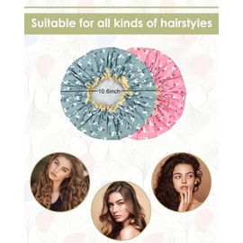 Pack of 2 | Shower Caps for Women, Double Layers Waterproof Bath Caps with Elastic Band, Reusable Shower hat for Keeping Hair Dry Kitchen Oil-proof Cap for Adults and Children