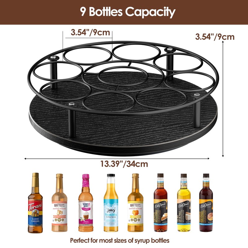 Nuovoware 9 Bottles Rotating Coffee Syrup Rack, Syrup Rack Organizer