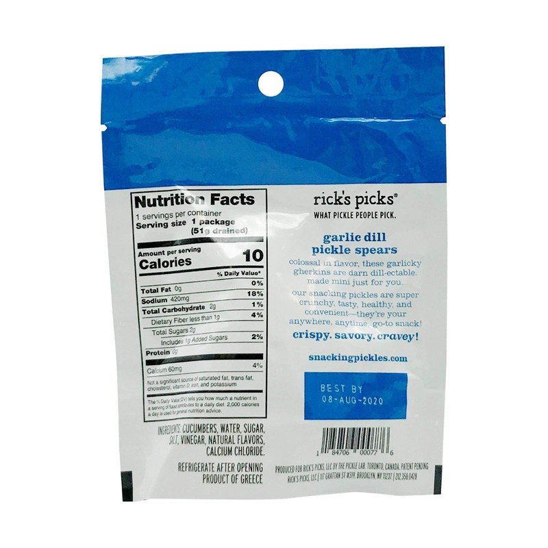 Ricks Picks, Snacking Pickle Spears Garlic Dill, 2.2 Ounce