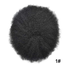 Afro Toupee For Black Men Brazilian Human Hair Units Black Men Hair System PU Injection Kinky Curly Afro Hair Units Black Men Durable African American Mens Hair Piece 8x10 6mm afro wave #1 JET BLACK