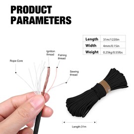 Mardingtop Multifunctional Emergency Paracord Polyester Survival Rope Outdoor 31 m x 4 mm Diameter Rope Knitting with 10 Core Strands