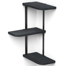 Love-KANKEI Corner Shelf Wall Mount of 3 Tier Rustic Wood Floating Shelves for Bedroom Living Room Bathroom Kitchen Office and More Black