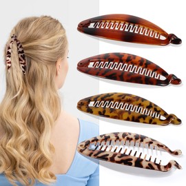 Gift4U Banana Hair Clip, 4 PCS Large Banana Clips for Women, Flexible Hair Combs For Thick Curly Hair, Classic Hair Comb Clips For Any Occasion, Leopard