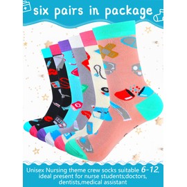 Hoolerry 6 Pairs Nurse Socks Nurses Week Gifts for Women Doctor Casual Novelty Healthcare Workers Rn Bsn Dentist Medical