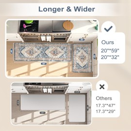 KIMODE Anti Fatigue Kitchen Mats for Floor, Boho Kitchen Rugs Sets of 2, Non Slip Waterproof Kitchen Floor Mat, Ergonomic Cushioned Standing Mat for Sink Laundry Desk Blue Glod 20"x59"+20"x32"