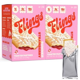FLINGS Toaster Pastries - Strawberry | High Protein, No Sugar Added, Low Carb, Gluten Free, Keto Friendly | 2 Pack (8 Total Pastries) | New and Improved Recipe!