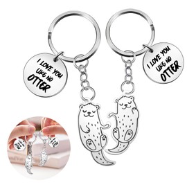 Celiodd 1 Pair Otter Key Ring Couple Otter Gift Key Ring Otter Lightweight and Cute Keyring with Otter Engraving, Suitable for Best Friends and Couples, black