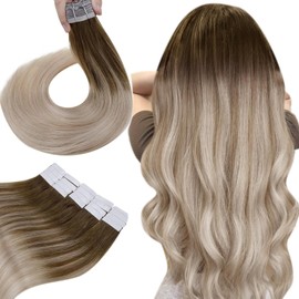 Hetto Human Hair Tape in Hair Extensions Brown Balayage Blonde Tape in Hair Extensions Real Human Hair Invisible Tape in Extensions 22 Inch 20pcs 50g #8/18/60