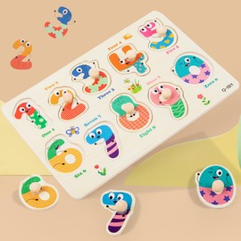 Montessori Wooden Puzzle, Educational Toy, Shape Puzzle, English, Color Recognition, Color Sensation, Brain Training, Numbers Learning, Shape Recognition, Fingertip Training, Babies, Kids, Boys, Girls