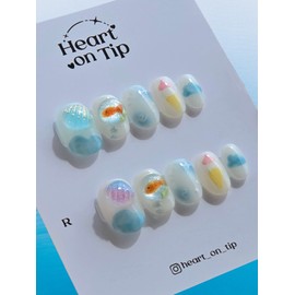 [Summer Scent Solsol] Goldfish Tank Handmade Nail Tips Summer Nail Sea Scent - Mini Coffin / [여름향기솔솔] 금붕어어항 수제네일팁 여름네일 바다향기 - 미니코핀