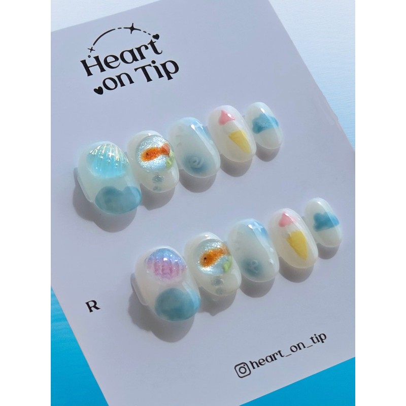 [Summer Scent Solsol] Goldfish Tank Handmade Nail Tips Summer Nails
