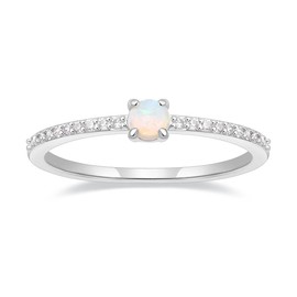 SHINYSO Wedding Bands for Women Thin Stacking 14K Gold Plated Ring Opal Half Cubic Zirconia Eternity Engagement ring Size 4-10 (Silver,Size 9)