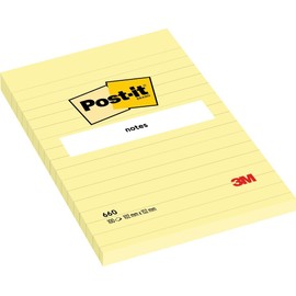 Post-it Notas Adhesivas Rayadas, Color Amarillo Canario, 10.1 cm x 15.2 cm, 1 pad, 100 hojas por pad