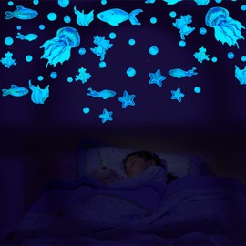 Sea Creatures Wall Sticker, Fluorescent Wall Sticker, Underwater World Luminous Sticker for Children's Room, Decorative Sticker, Wall Decoration